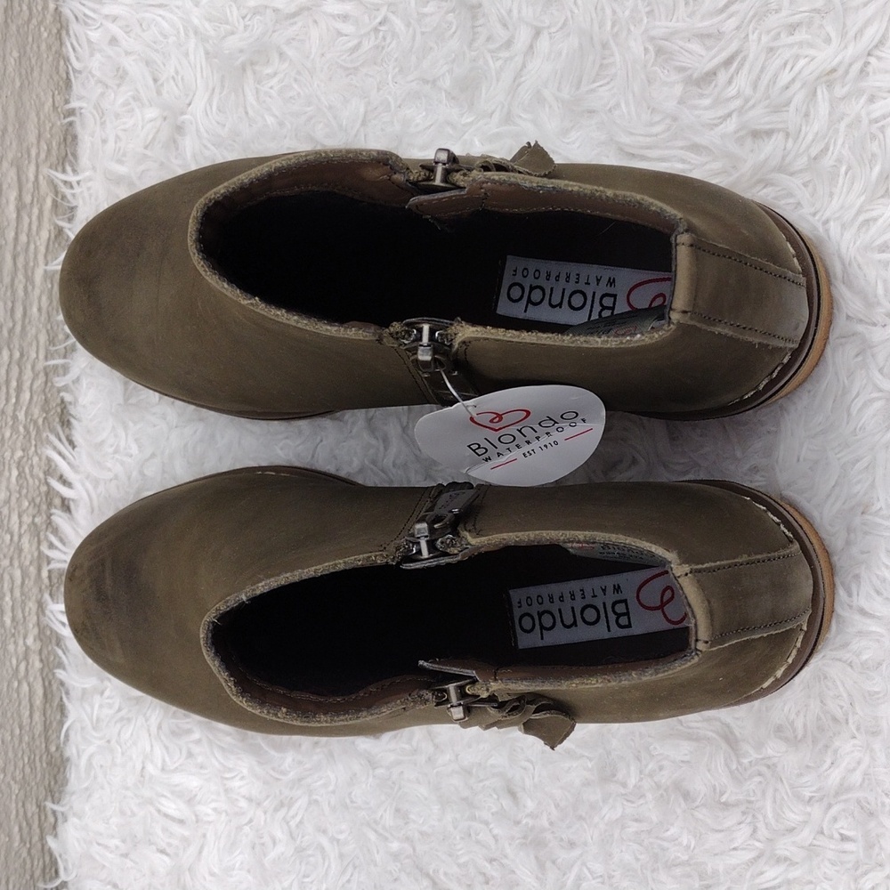 Blondo Empeigne Cuir Green Suede Leather Almond Toe Chunky Heel Ankle Boot NWT - Picture 8 of 16